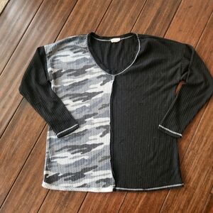 BiBi Black and Camouflage Long Sleeve Top. Size Medium